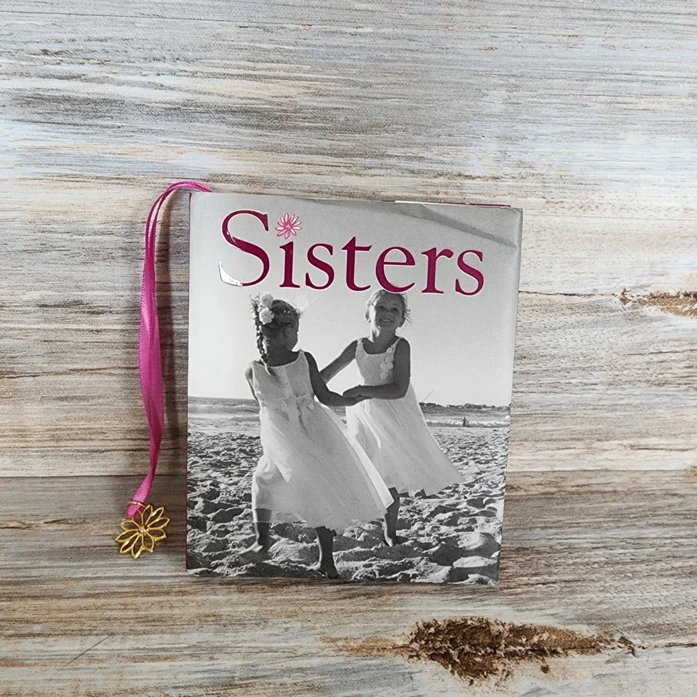 Sisters Mini Gift Book Hardcover Magenta Ribbon Bookmark Gold Flower Charm